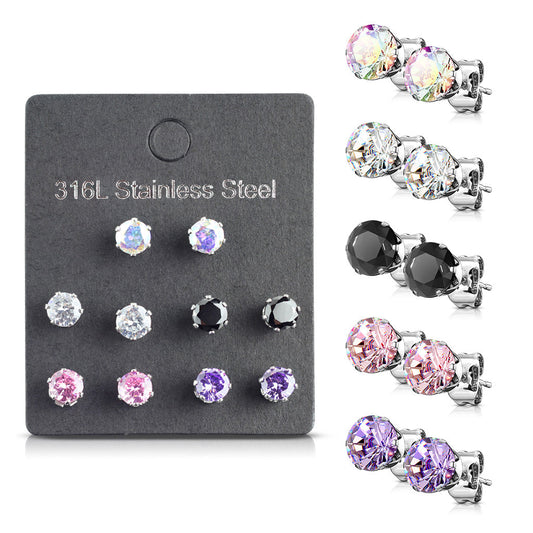 5 Pairs Mixed Color Prong Earrings
