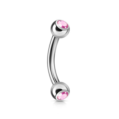Surgical Steel Curved Barbell with Double Press Fit Jeweled Ball External Thread