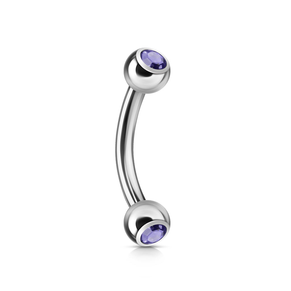 Surgical Steel Curved Barbell with Double Press Fit Jeweled Ball External Thread